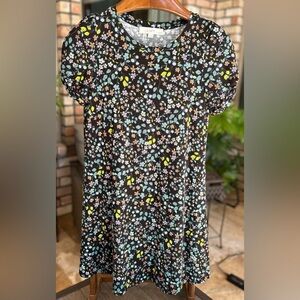 LOFT Black Floral Dress w/ Twisted Sleeve Detail